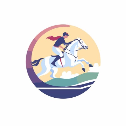 Jockey on horse. equestrian sport. vector illustration.