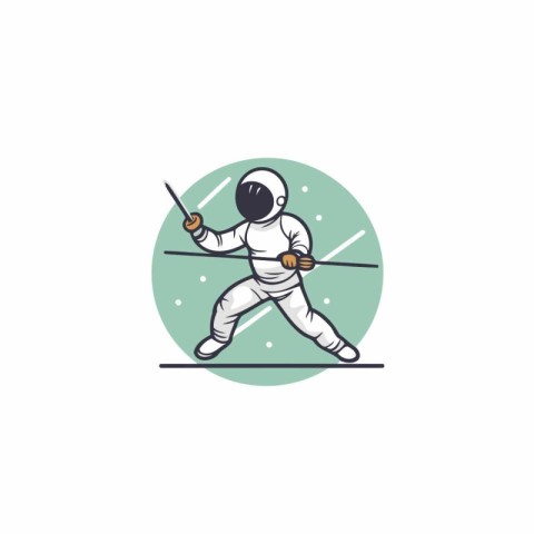 Astronaut in space suit with a spear. Vector illustration.