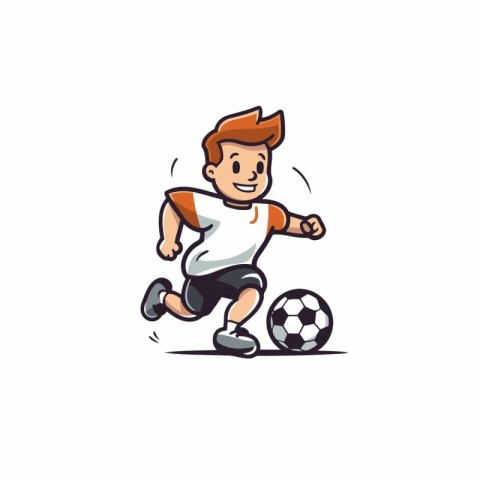 Cartoon soccer player kicking the ball. Vector illustration isol