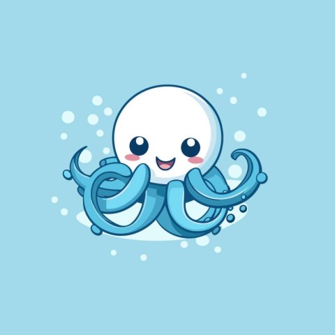 Cute cartoon octopus on a blue background. Vector illustration.