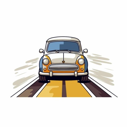 Retro car on the road. Vector illustration on white background.