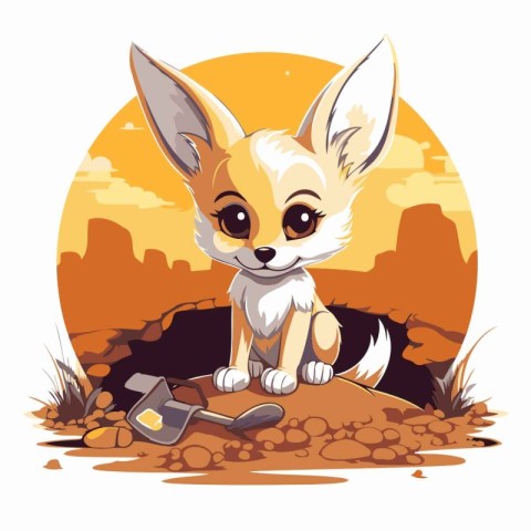 Cute little chihuahua in the desert. Vector illustration.