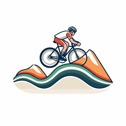 Cyclist riding on the waves. Vector illustration on white backgr