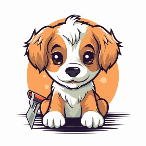 Cute Beagle puppy with a paint roller. Vector illustration.