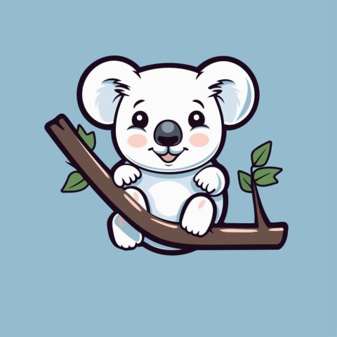 Cute koala sitting on a tree branch. Vector illustration.