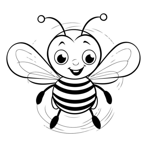 Cute cartoon bee. Black and white vector illustration for colori