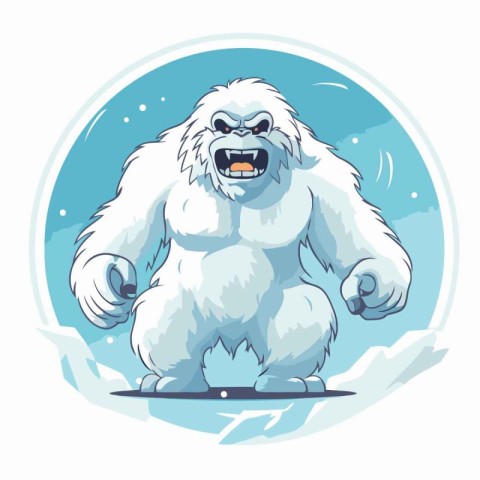 Gorilla on the snow. Cartoon style. Vector illustration.