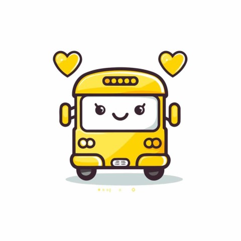 Cute yellow school bus in love. Vector cartoon character illustr