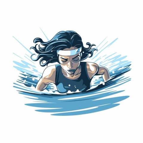 Vector illustration of a woman swimming in the pool. Surfer girl