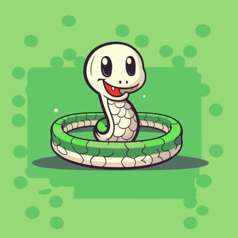 Cute snake on green background. Vector illustration in cartoon s