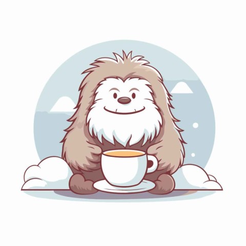 Cute hedgehog with a cup of coffee. Vector illustration.