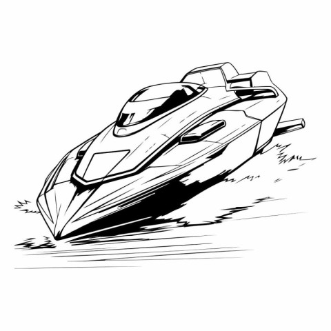 illustration of a speedboat on the road. sketch for your design