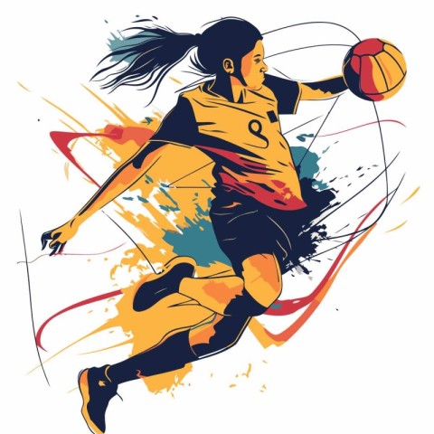 Woman basketball player jumping with ball. Vector illustration o