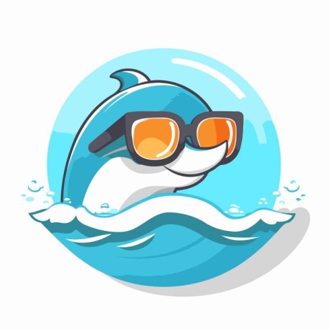 Cute cartoon whale with diving mask and snorkel. Vector illustra