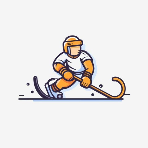 Hockey player in action. vector illustration. Line art style.