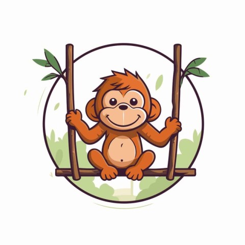 Monkey on the swing. Vector illustration in a flat style.