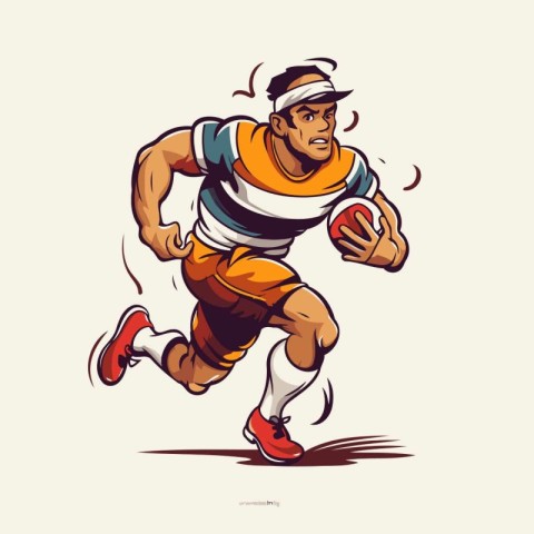 Rugby player running with ball. vector illustration in cartoon s