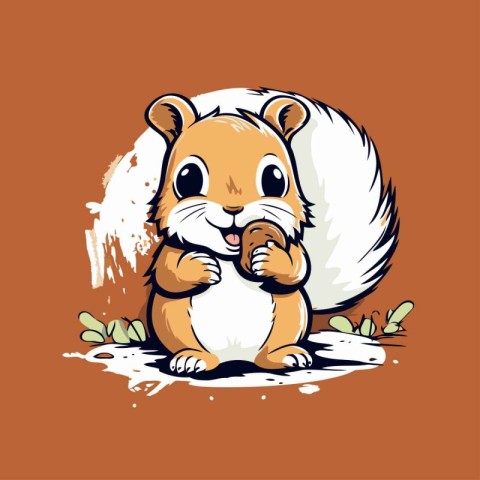 Cute hamster with a nut in his paws. Vector illustration.