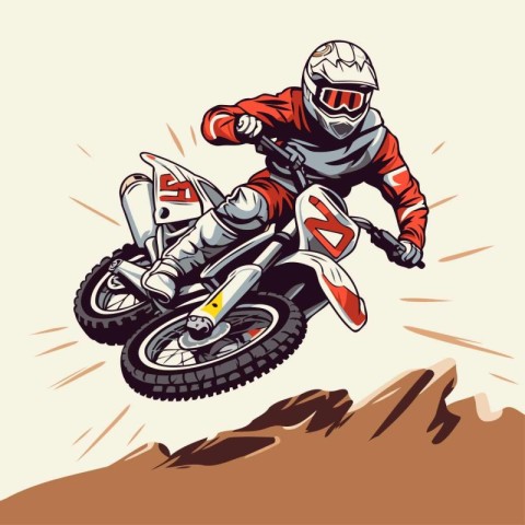 Motocross rider on the race. Vector illustration in retro style.