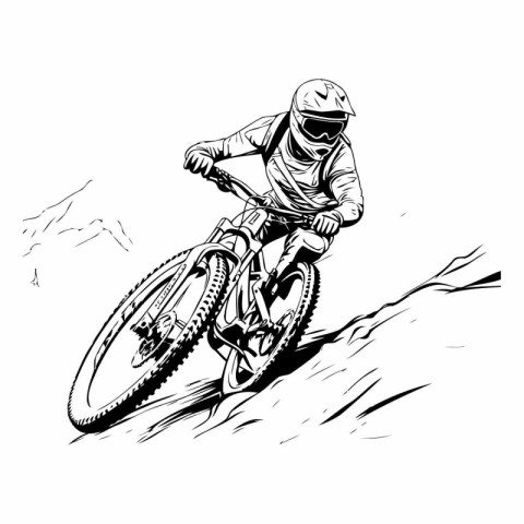 illustration of a mountain biker on a mountain bike. vector illu