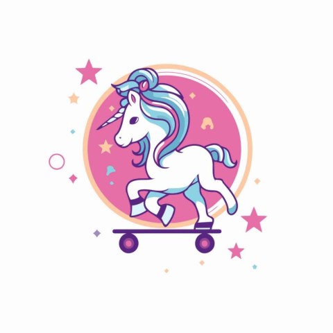 Unicorn riding on a skateboard. Vector illustration for your des