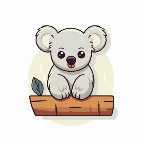 Cute koala bear sitting on a log. Vector illustration.