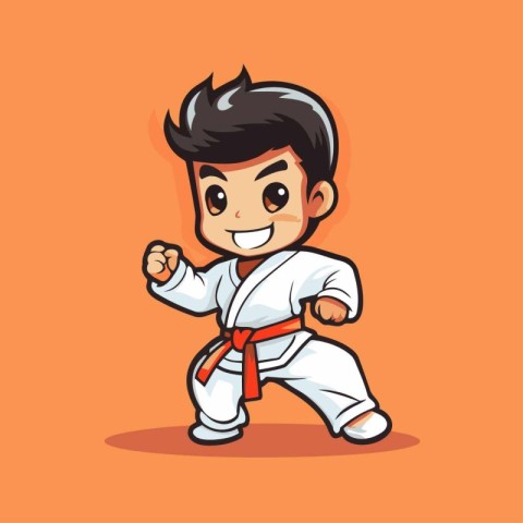 Taekwondo Boy Cartoon Mascot Character Vector Illustration