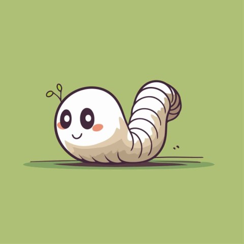 Cute cartoon worm. Vector illustration isolated on a green backg