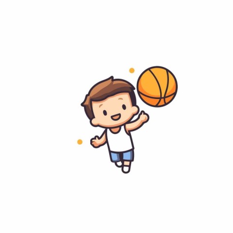 Cute Boy Playing Basketball Vector Illustration. Cartoon Charact