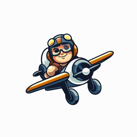 Cartoon pilot with airplane isolated on white background. Vector