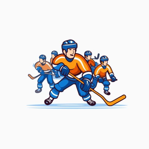 Hockey player with the stick and puck. cartoon vector illustrati