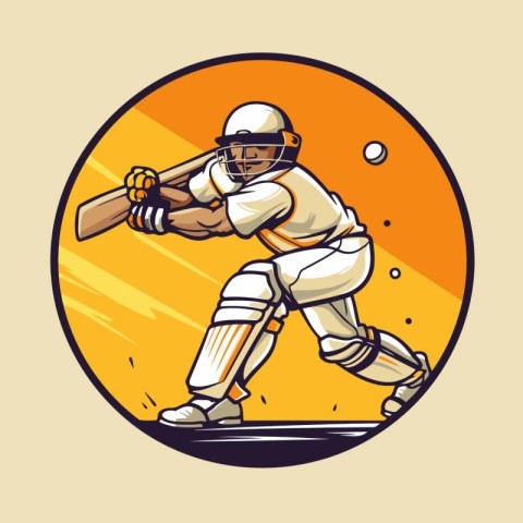 Cricket player batsman action cartoon sport vector illustration