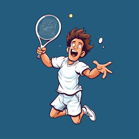 Tennis player with racket and ball. Vector illustration in carto