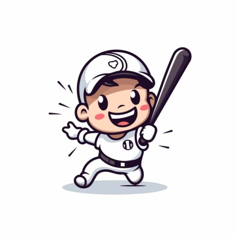 Baseball Player - Cute Cartoon Mascot Character Vector Illustrat