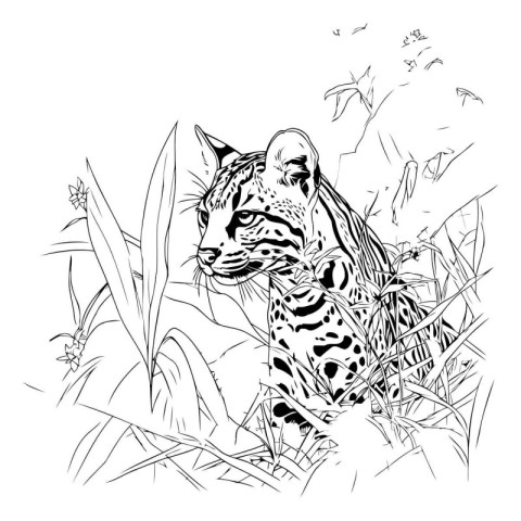 sketch of a leopard in the grass. vector illustration