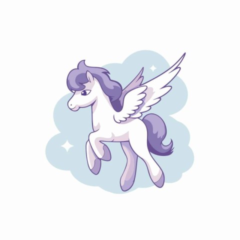 Cute cartoon unicorn with wings. Vector illustration isolated on