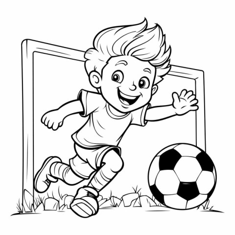 Soccer player kicking the ball. Coloring book for children.