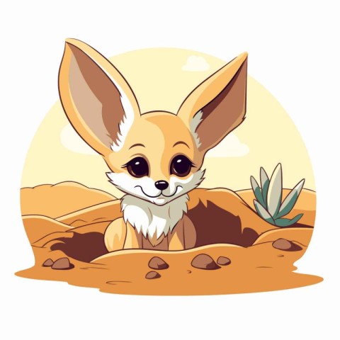 Cute little chihuahua in the desert. Vector illustration.