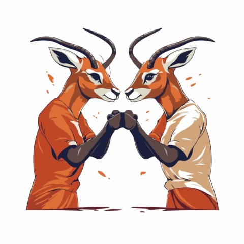 Two antelopes fighting. cartoon vector illustration isolated on