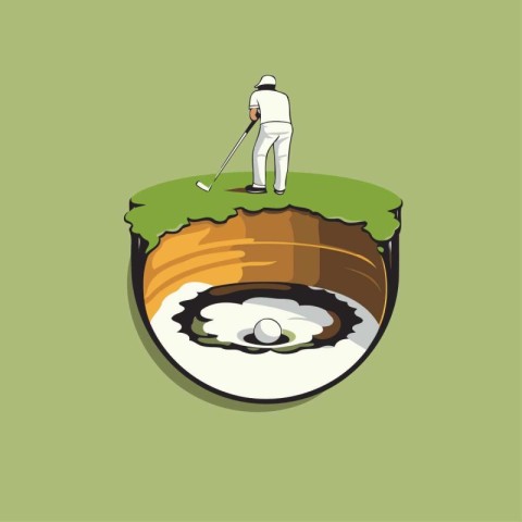 Golf player with ball on golf course. Vector illustration of a g