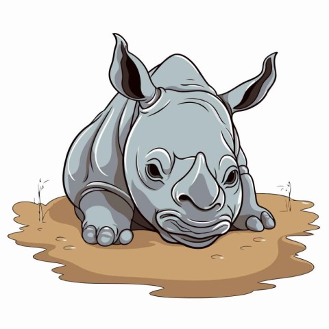 rhinoceros in the mud isolated on white background vector illust