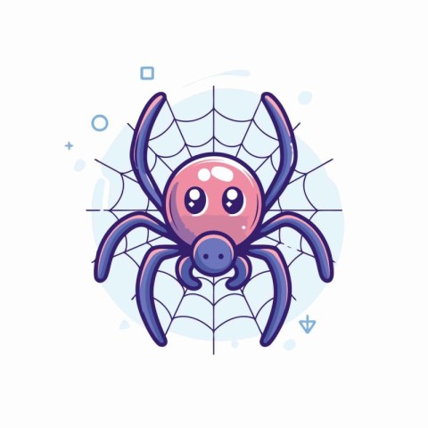 Cute cartoon spider with web. Vector illustration on white backg