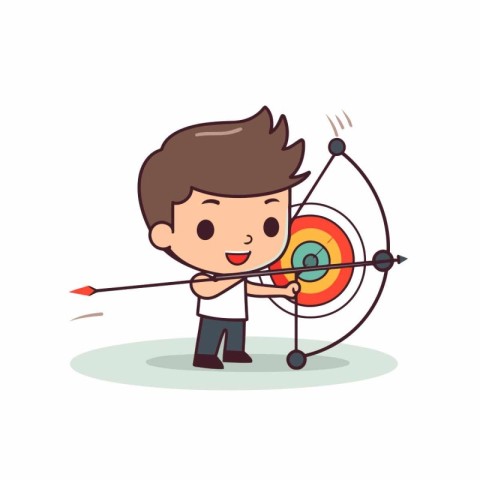 cute boy aiming at the target with bow and arrow vector illustra