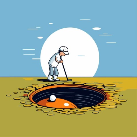 Illustration of a golfer on the golf course with a hole