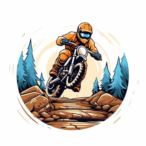 Motocross rider on the road in the mountains. Vector illustratio