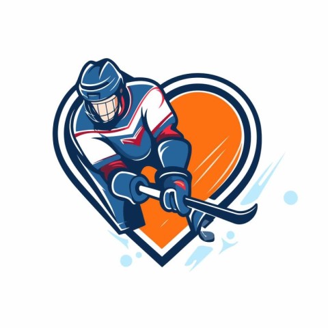 Ice hockey player with a stick in the form of heart. Vector illu