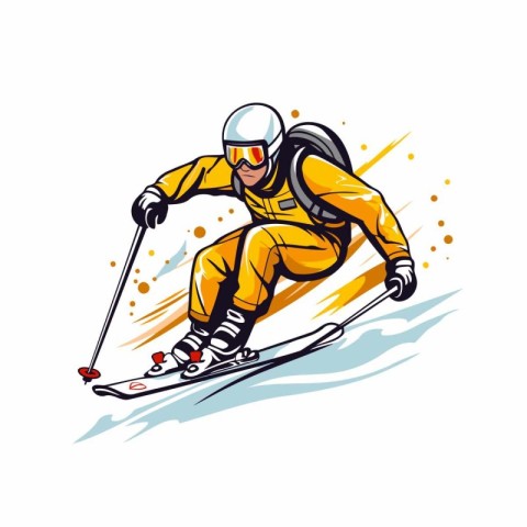 Skier in helmet and helmet skiing. extreme sport vector illustra