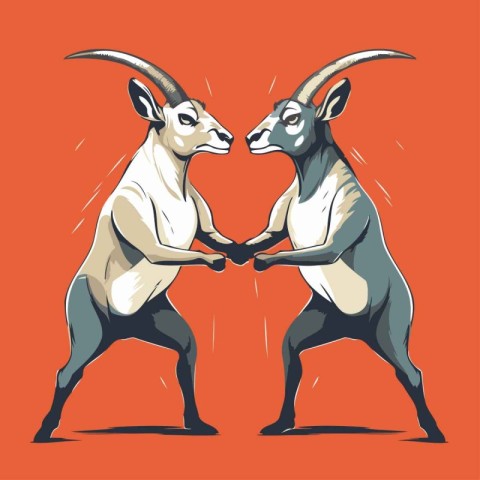 Vector illustration of two goats shaking hands. Isolated on oran