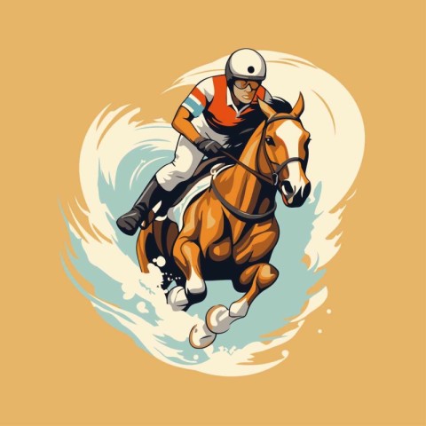 Horse racing vector illustration. jockey riding on the horse.