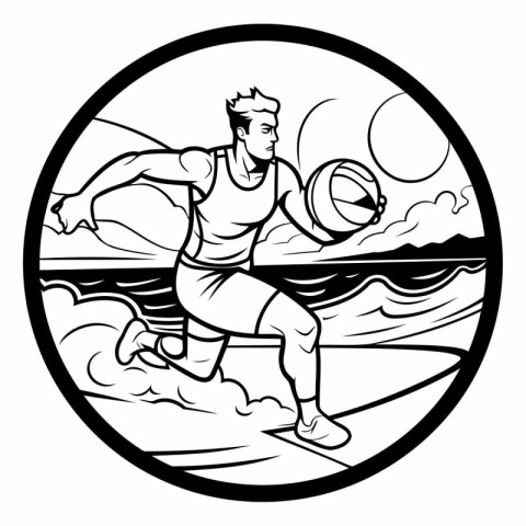 Illustration of a beach volleyball player running on the beach s